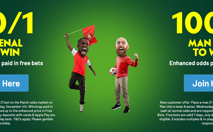 Paddy Power Welcome Offer - Get 40/1 On Arsenal To Win Or 100/1 On Man Utd To Win In Arsenal vs Manchester Utd